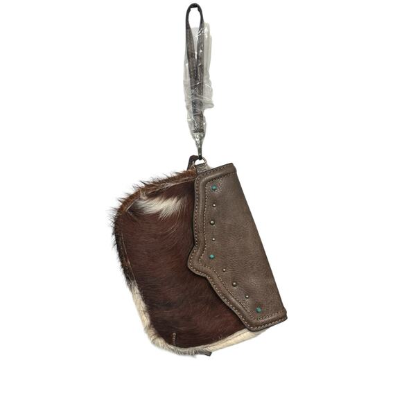 NWT! Tony Lama Western Brindle Brown Cowhide Hair Wristlet Purse - Picture 3 of 7